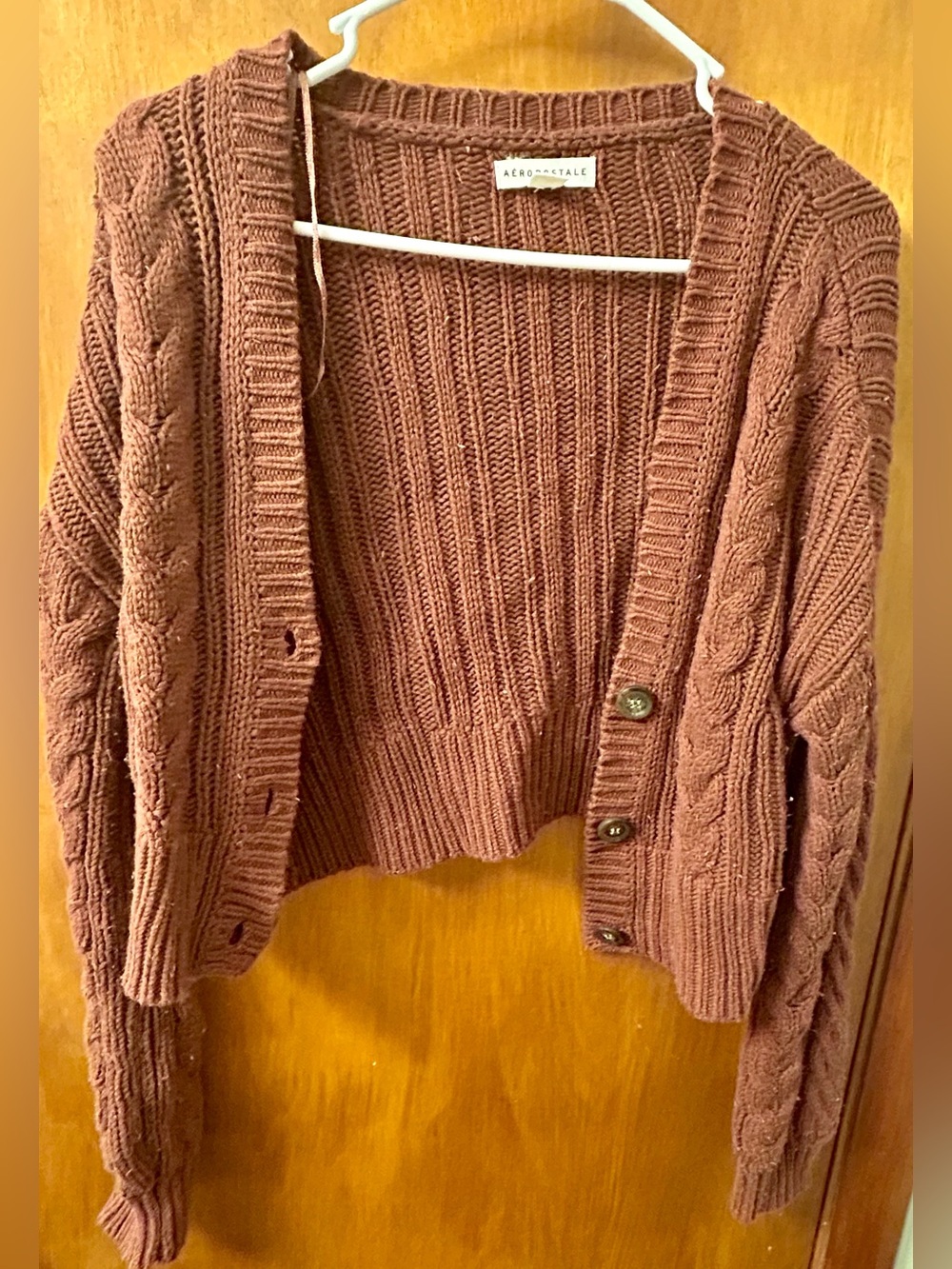 Aeropostale Cropped Cable Knit Cardigan Sweater - Mauve Brown